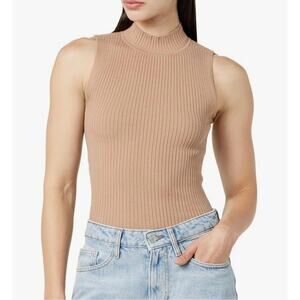 NWT The Drop Womens Karolina Sleeveless Ribbed Mock-Neck Sweater in Praline